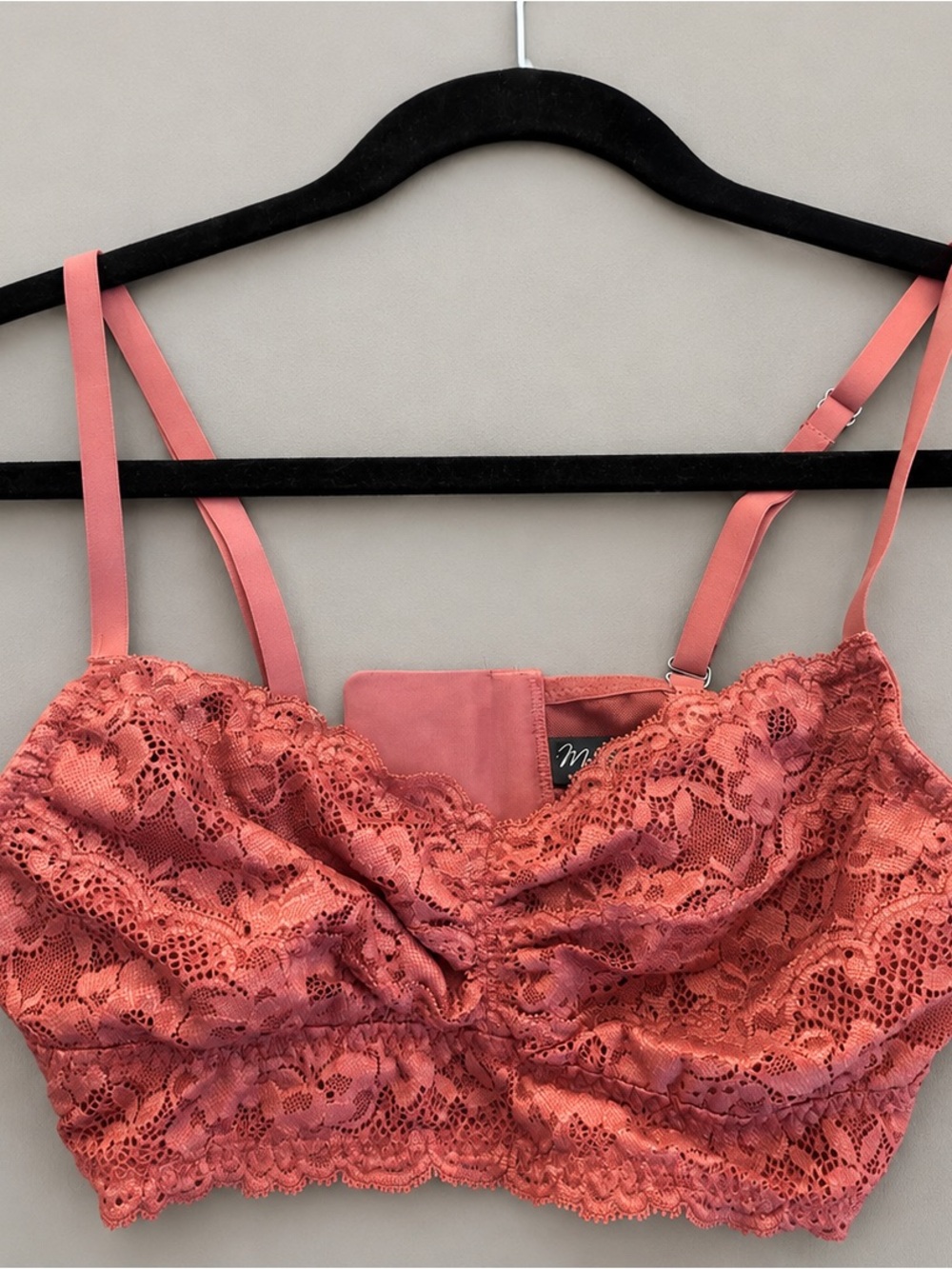 Lace Bralette with Adjustable Straps - Coral